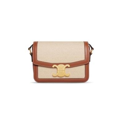 CELINE SMALL TEEN TRIOMPHE BAG IN TEXTILE AND CALFSKIN 188882BGI.04LV (18.5*14*6cm)